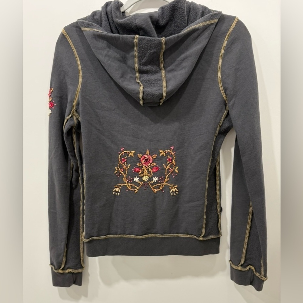 Y2K TWISTED HEARTS Charcoal Colored Women's Hoodie Sweatsuit Floral Embroidery - Picture 3 of 12